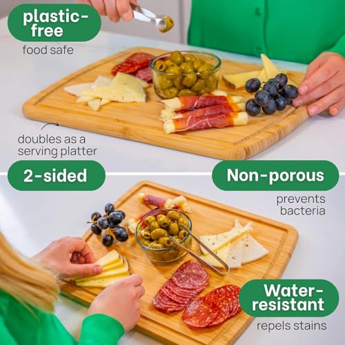 Image of GREENER CHEF 15-Inch Bamboo Cutting Board Eco-Friendly Medium Kitchen Board for Safe Meal Prep