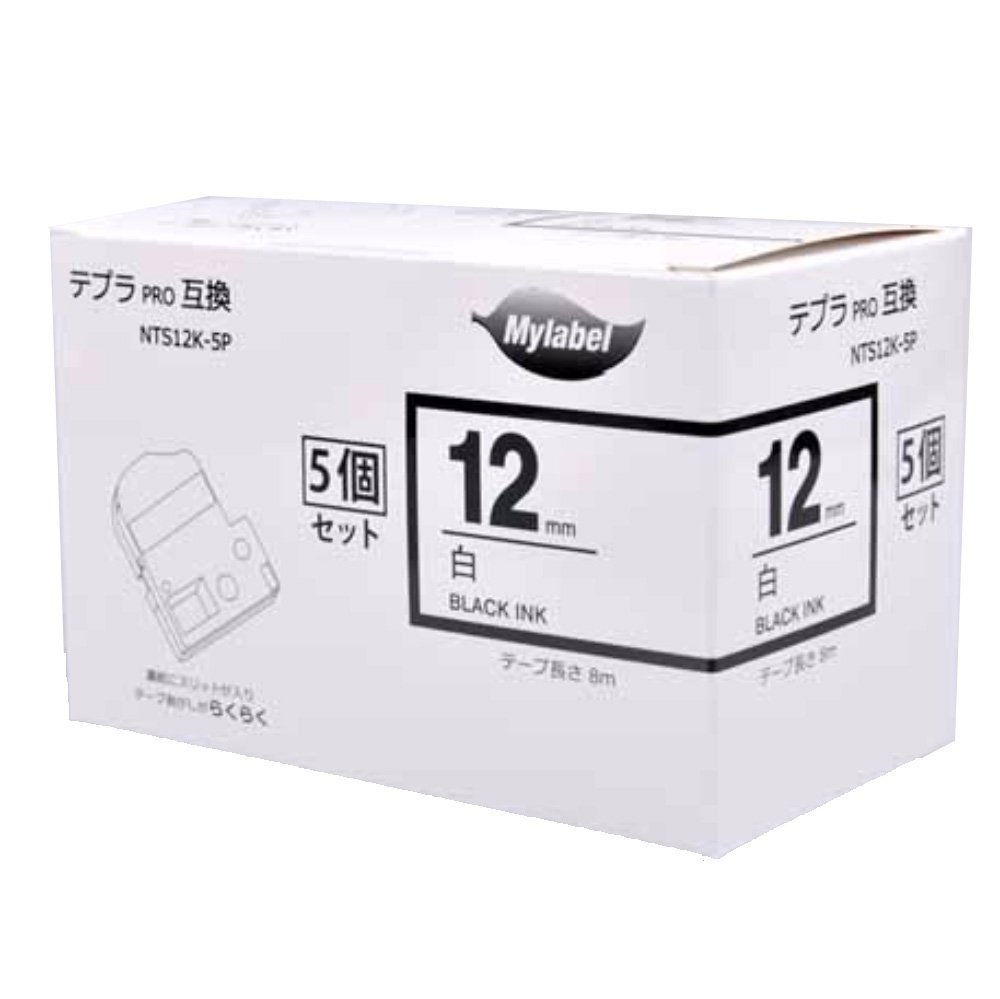 (未使用･未開封品)　Mylabel キングジム 互換テープカートリッジ テプラPRO 12mm 5個入り NTS12K-5P 白地黒文字 長さ8M [SS12K-5P 互換品] 互換 テプラテープ wyeba8q Amazon | Mylabel キングジム テプラ テープ 12mm 5個セット