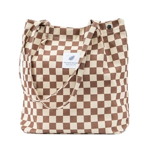 Image of TOPASION Cute Corduroy Tote Bag Canvas Shoulder Handbags for Women Travel Shopping
