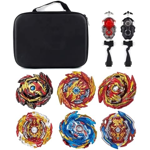 Bey Arena Blade Burst Turbo Set, 4D Metal Fusion Battle Spinner with 6 Battling Tops and 2 Spinning Top Launchers, Christmas Birthday Toy Gift for Children from 6 Years (A) Cover