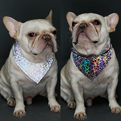 Nacoco 2 Pack Dog Reflective Bandana Pet Personalized Neon Color Cat Triangle Scarf Hook And Loop Fasteners Adjustable Sparkly At Night Colorful Grid (L) #TOP5