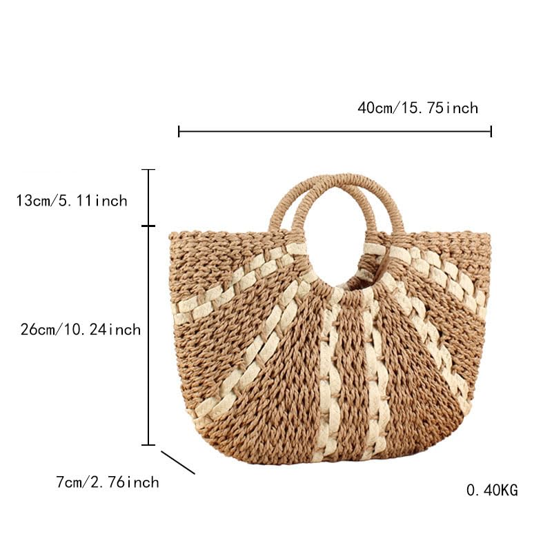 Image of YYW Straw Bags for Women,Hand-woven Straw Large Bag Round Handle Ring Tote Retro Summer Beach Rattan bag