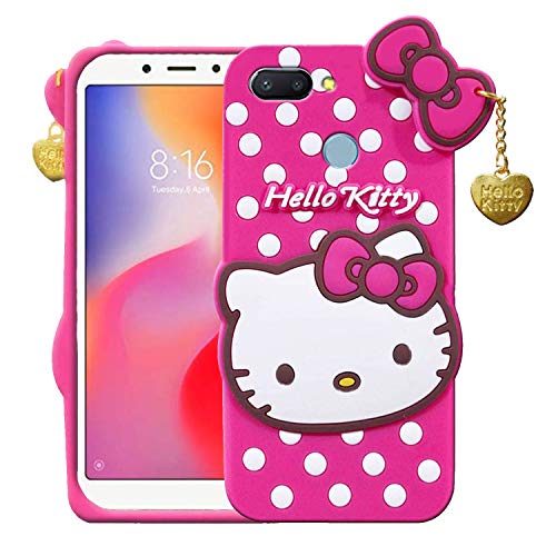 Image of Unirock Hello Kitty Back Case Cover for Redmi 6| 3D Cute Hello Kitty Case |Soft Silicone Rubber Back Cover with Pendant Kitty Cover for Redmi 6 (Pink)