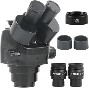 Microscope Accessories Kit 3.75X-55X 0.75X Simul Focal Parfocal Trinocular Stereo Microscope WF10X Adjustable Eyepieces Large Depth of Field 110MM Work Distance