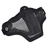 MTGHYARE Airsoft Masks Half Face, Military Tactical Mesh Masks Airsoft Steel Metal Mesh Lower Face for Paintball Shooting Cosplay CS War Game (Black)