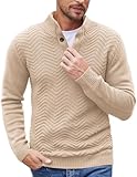COOFANDY Men Turtleneck Knitted Sweater Quarter Button Long Sleeve Fashion Pullover Light Khaki