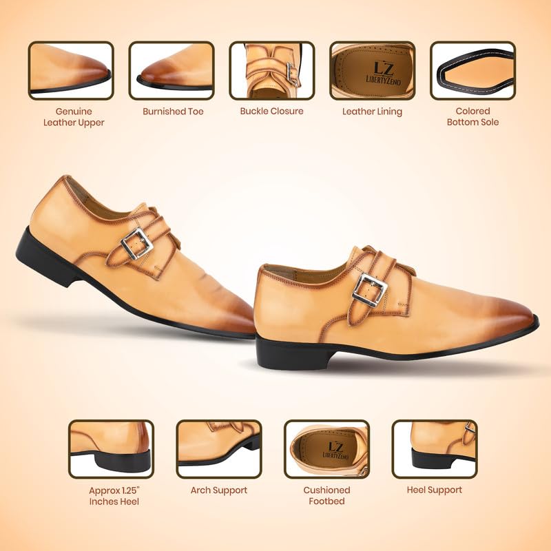 LIBERTYZENO Mens Burnished Toe Genuine Leather Adults Monkstrap Buckle Closure Dress Shoes for Prom Graduation2