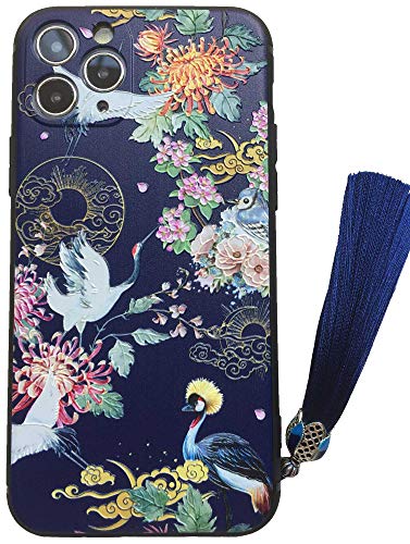 KOLO iPhone 11 Pro Max ケース iPhoneケース iPhone11promaxケース 菊 中国風のスマホケース スマホカバー (紺 iPhone11 Pro Max