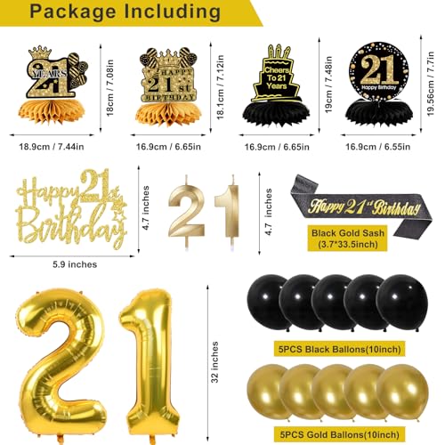 Image of 21st Birthday Decorations for Men, Black Gold 21st Party Decoration Kits