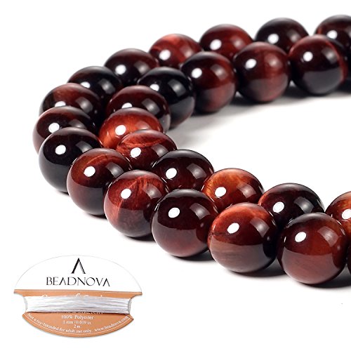 Image of BEADNOVA Red Tiger Eye Beads Natural Crystal Beads Stone Gemstone Round Loose Energy Healing with Crystal Stretch Cord for Jewelry Making (10mm, 36-38pcs)