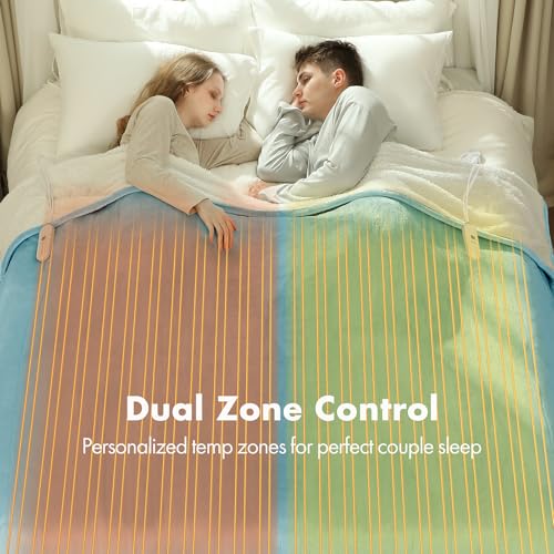King Heated Blanket 100" x 90" - Soft Flannel Sherpa Heating Blanket King with Dual Control, 5 Heating Levels & 10 Hours Auto Off, Electric Blanket with ETL Certification (Blue)
