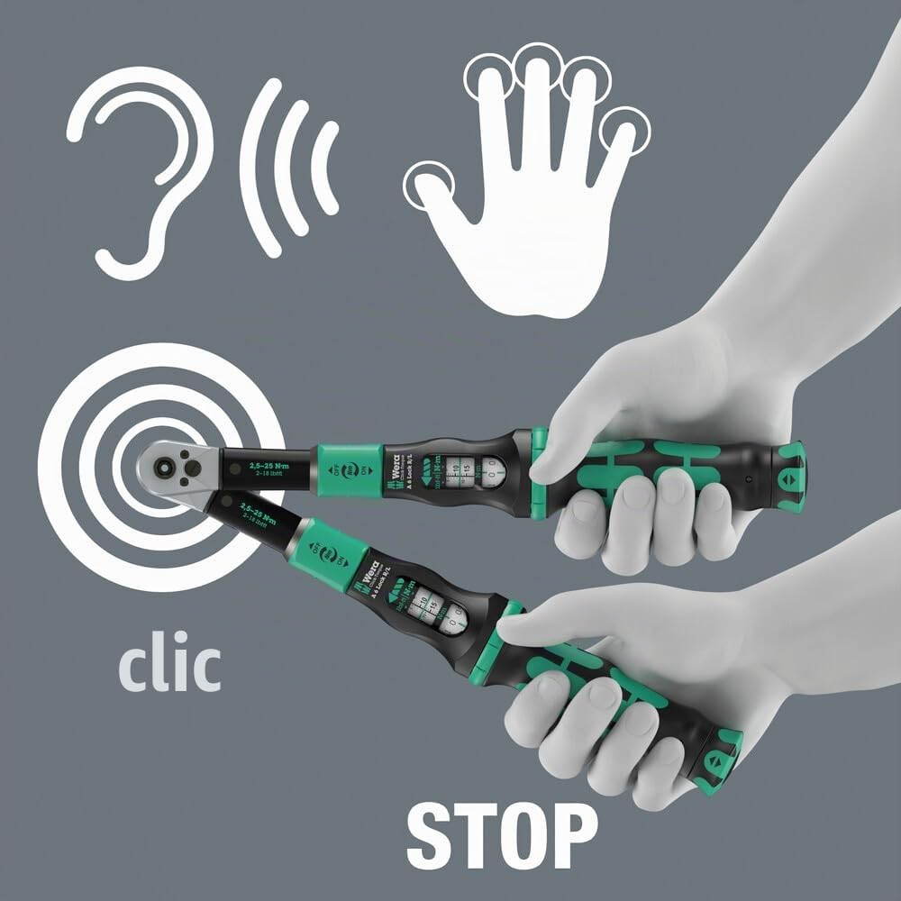 Wera Click-Torque Lock A 6 R/L Llave dinamométrica, ajustable, función Torque Lock, toma de puntas pasante (1/4"), 2,5-25 Nm, 1/4" x 2.5-25 Nm