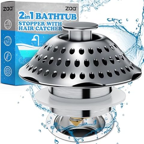 Drain Hair Catcher 2in1 Bathtub Drain Stopper with Pop-up Bathtub Drain Plug Anti-Clogged Tub Stopper Cover with Detachable Filter, 304 Stainless Steel & Brass for 1.46-2" W Hole, Gungray Cover
