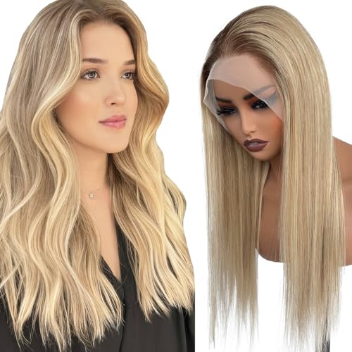 13x6 Lace Front Wigs Human Hair Brown Rooted to Golden
