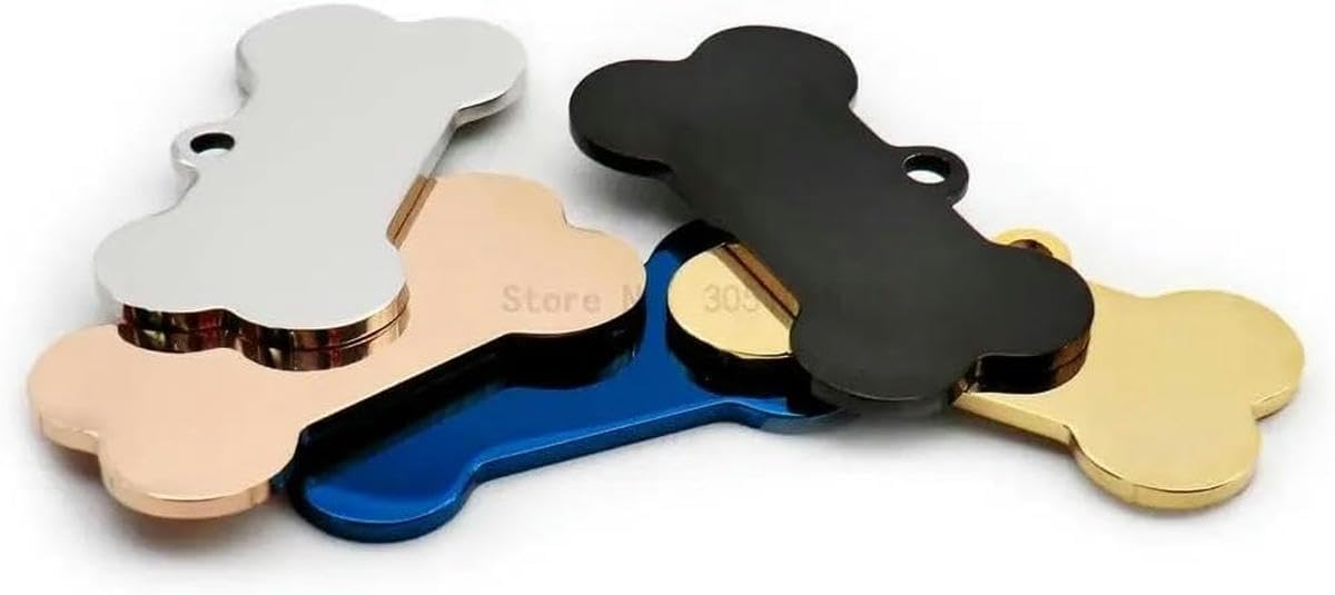 20 piezas de acero inoxidable en albo con forma de hueso para mascotas, placa de identificación para perros y gatos, etiqueta de identificación personalizada para mascotas, colgante con nombre de mas