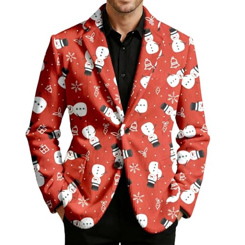 Mens Christmas Suit Jackets Funny One Button Fashion Suit Jacket Christmas Office Xmas Graphic Jacket with Pockets Red X-Large