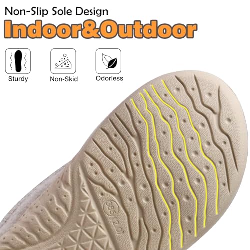 KuaiLu Womens Clog Slippers with Comfy Arch Support Orthotic Plantar Fasciitis Memory Foam Ladies Slippers for Women Winter Warm Fluff Slip on Felt Houes Shoes Hard Rubber Sole Beige size 8.54