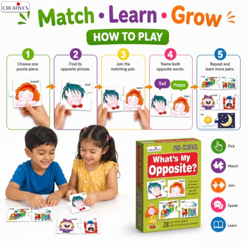 Image of Creative's What's My Opposite | Fun Game to Match and Learn Opposite Words | Picture Matching Educational Puzzles | Pre-School Learning for Boys & Girls | 56 Pieces Puzzles | Ages 4 & Up