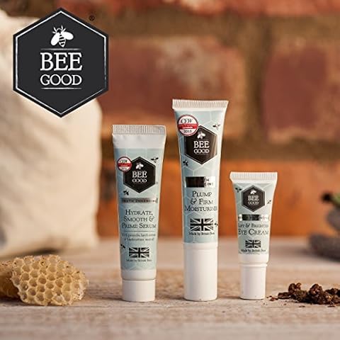 Bee Good Youth Enhancing “On the Go” Trio - Moisturiser, Serum, Eye Cream - Made with British Sourced Bee Ingredients, Potent Active Plant Oils and skincare technologies - Includes Drawstring Bag Cover