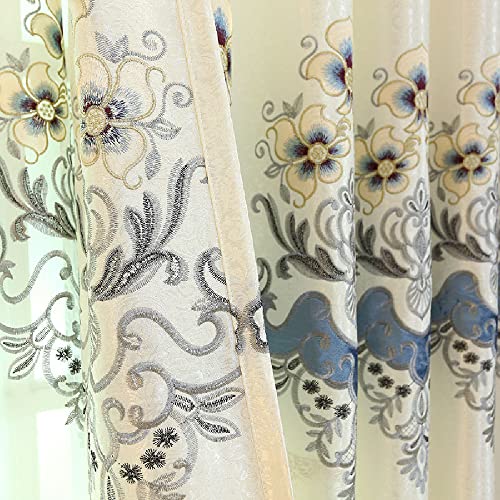 Amidoudou 1 Pair European Luxury Embroidered Curtains for Living Room Bedroom (Beige,51x84 Inch) by Amidoudou - Used condition - Image 2