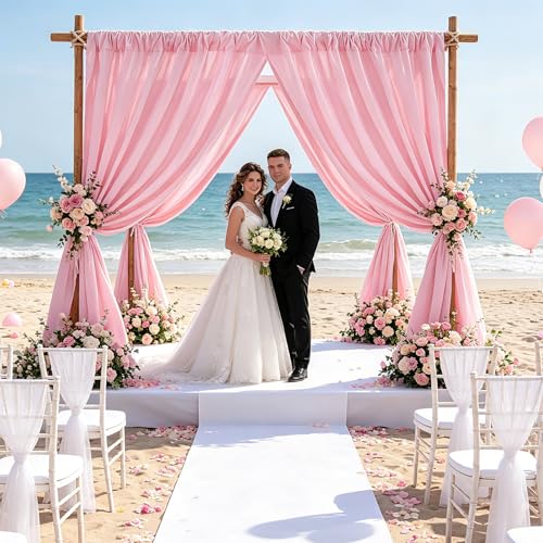 Image of Pink Backdrop Curtains: 6 Panel 5ft x 8ft Polyester Fabric - Wedding Backdrops for Baby Shower Party Stage Ceremony Photography Background