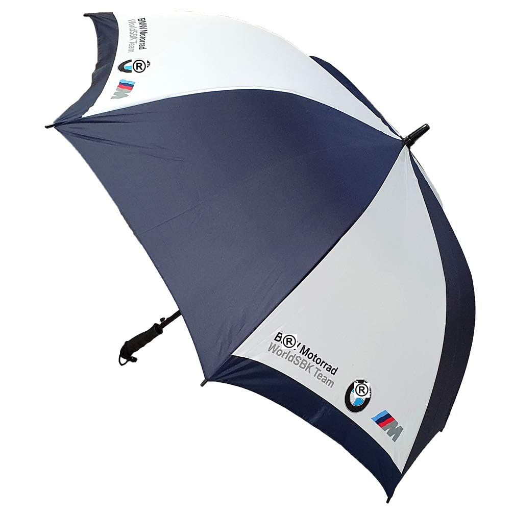B.M.W Grand parapluie à 8 nervures de 111,8 cm | Tige en métal avec coque extérieure semblable à de la fibre de carbone et poignée ergonomique avec dragonne | Robuste et coupe-vent, bleu marine et