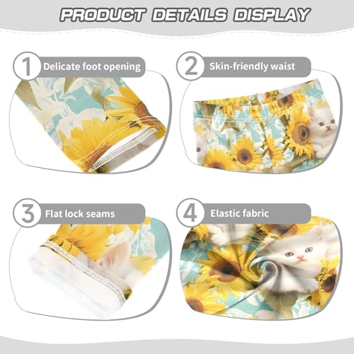 White Cat Sunflowers 4 Girls Leggings Athletic Pants Tights Stretch Bottom3