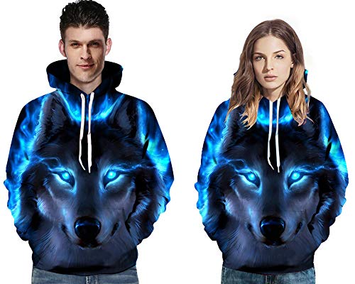 Gludear Unisex 3D Pattern Print Athletic Pullover Hoodies Hooded Sweatshirts,Blue Eyes Wolf,S/M #TOP2