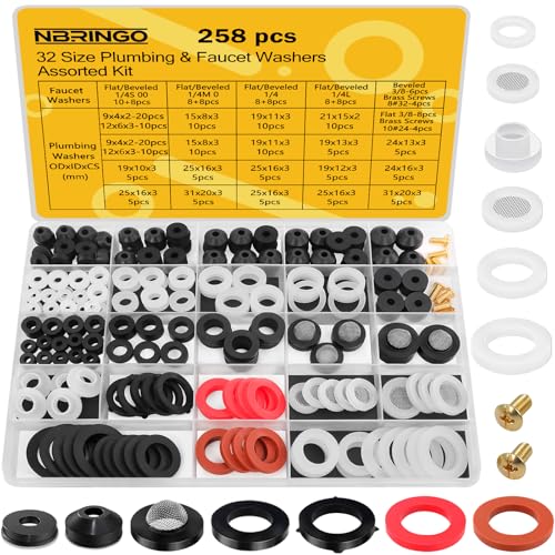 NBRINGO 258 Pcs Hose Bib Repair Kit Assorted Faucet and Plumbing Washers