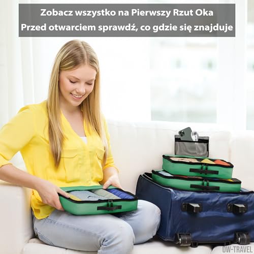 OW-Travel Łatwe do Zorganizowania Organizery do Walizek. 4 Duże Przechowywanie Ubrań z Organizerami Podróżnymi I Organizerami na Zamek Walizek Toreb Plecaka Bagażu 5 Sztuk Zielony