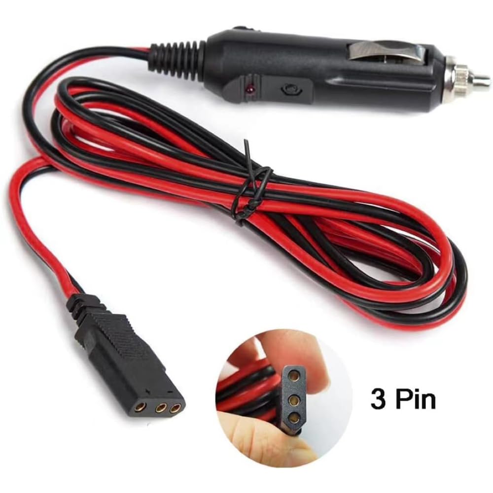 Kabel zasilający radiowy CB z wtyczką do zapalniczki, 3-pinowy 2-żyłowy kabel z bezpiecznikiem, wytrzymały drut miedziany 16AWG, 150 cm, kompatybilny z Cobra Galaxy Midland - akcesoria radiowe CB