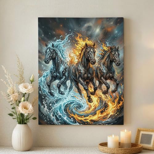 Toile abstraite bleu Majestic Horses pour salon et chambre