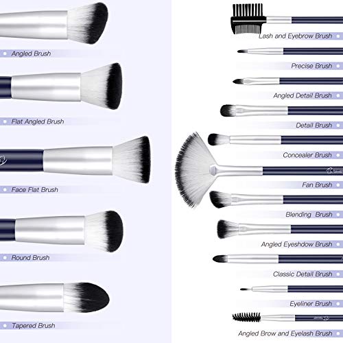 BESTOPE Makeup Brushes 16PCs Makeup Brushes Set with 4PCs Makeup Sponge and 1 Brush Cleaner Premium Synthetic Foundation Brushes Blending Face Powder Eye Shadows Make Up Brushes Tool(Navy blue)