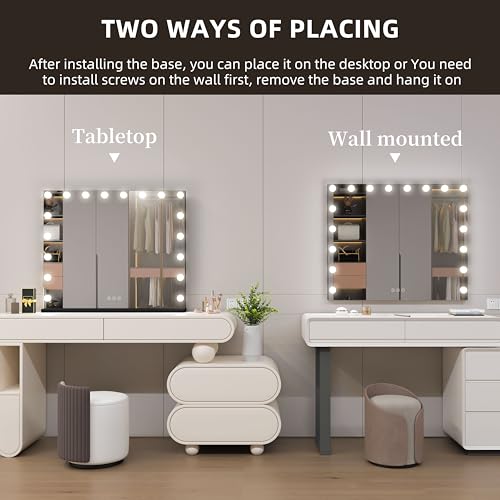 Image of Vanity Mirror with Lights,Makeup Mirror with 17 Dimmable LED Bulbs, 3 Color Lighting Modes Detachable 10X Magnification Mirror Touch Control, 23.6X19,7 inch, Black