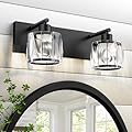 VOLISUN Crystal Vanity Lights for Bathroom, 2 Light Bathroom Vanity Light, Modern Matte Black Bathroom Light Over Mirror, Black Bathroom Light Fixtures-UL Certificated(Exclude Bulb)