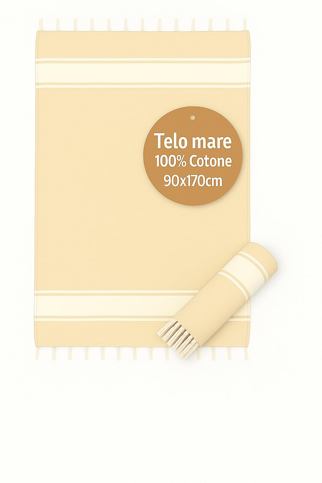 Telo Mare Grande 90x170cm 100% Cotone – Asciugamano da Spiaggia con Frange – Antisabbia, Leggero, Assorbente e Compatto – Fouta per Hammam, Sauna, Viaggio, Piscina, Yoga, Campeggio, (Bieg)