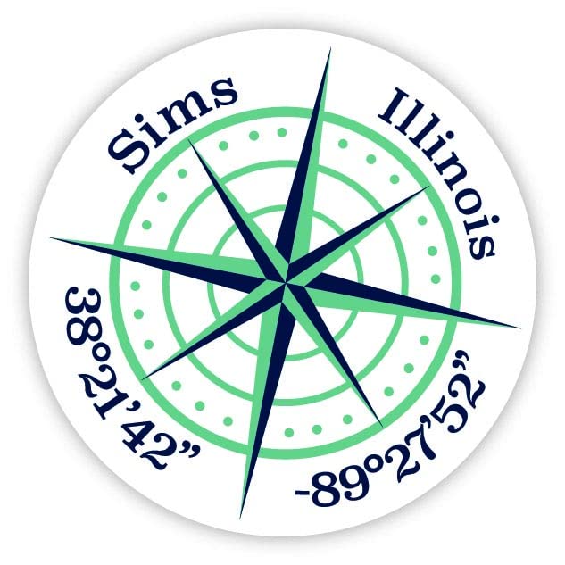 Sims Illinois 2-Inch Vinyl Decal Sticker Latitude Longitude Compass Design