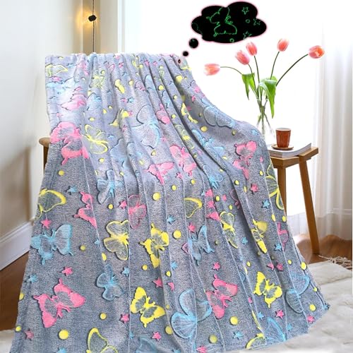Image of Happy Hues Glow in The Dark Blanket Kids-Teens Boys & Girls Travel Lightweight Throw Blankets Soft & Fluffy (Butterfly)