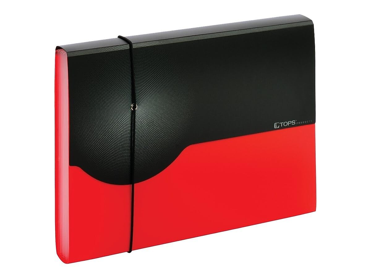 Pendaflex File Organizer, Plastic, 7-Pocket Expanding File, Letter Size, Durable & Water-Resistant, Full Flap with Elastic Closure, Tabbed Dividers, Red & Black