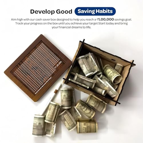Image of Art Deco Wooden Coin Bank, 100000 Money Saver, Money Save Box, Carved Money Box, Coin Piggy Bank, Money Saving Box for Adult, Savings Challenge Box, Wooden Piggy Bank for Kids