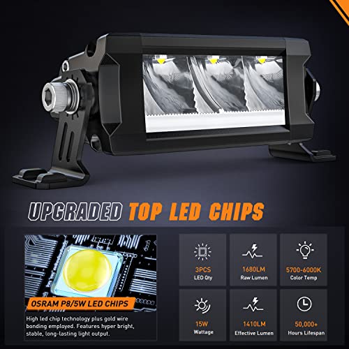 Image of Nilight Pro Series 5.3 Inch Single Row Slim LED Light Bar with DRL | 15W 1680LM Anti-Glare Spot Beam with DRL, IP68 Off-Road Driving Lights & 16AWG Wiring Kit for Truck, Jeep, SUV, ATV & UTV