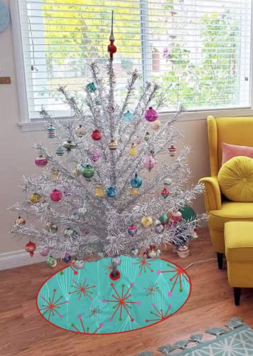 Mid Century Modern Christmas Tree Skirt Mcm Retro Atomic Starburst Teal Turquoise Blue And Red Remod #TOP1