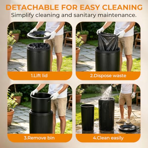 Image of BEAMNOVA 15Gal Open Top Trash Can, Stainless Steel, 15 * 30.1 in Black
