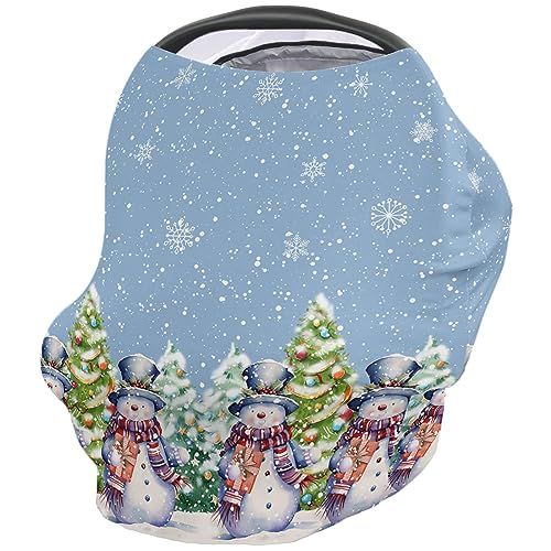 Nursing Cover for Breastfeeding Scarf, Merry Christmas Sky Blue Snowman Baby Car Covers Super Soft Multi Use for Canopy Shopping Cart Cover Blanket Stroller Cover