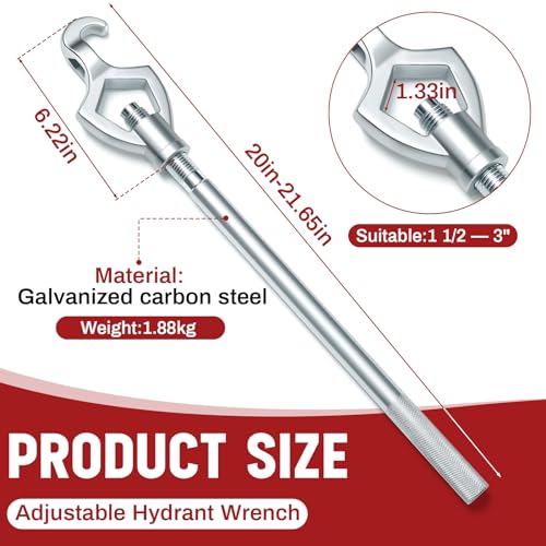 Image of Tandefio 1 Pcs Fire Hydrant Wrench, 1-1 /2 inch to 3 inch, Silver | Adjustable Hydrant Key for Utility Crews, Multifunctional Hydrant Wrench for Tightening Fire Nuts Tightening Water Pipes