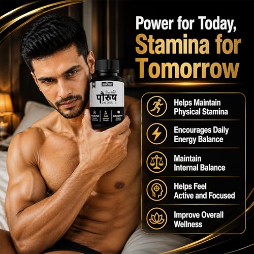 Image of Jeena Sikho Shuddhi Paurush Capsules for Men | Boost Strength, Stamina & Vitality | With Ashwagandha & Gold | 60 Capsules