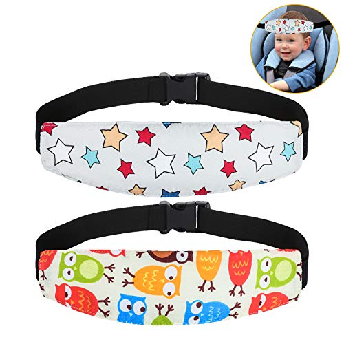 Baby Carseat Head Support Car seat Straps Pillow Support Ban Stroller Neck Relief Strap Headrest Slumber Sling Sleep Positioner for Toddler Infants Child Children Kids(White Stars + Birds)