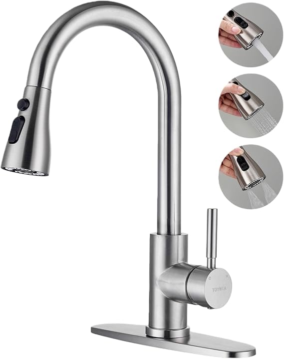 TOYWIA Kitchen Faucet: Efficient 3-Function Pull-Down Sprayer