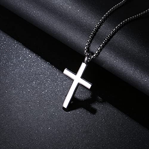 FANCIME Cremation Urn Cross Necklace For Ashes White Gold Plated 925 Solid Sterling Silver Pendant Cremation Jewelry For Men, With Strong Stainless Steel Box Chain 24 Inch4