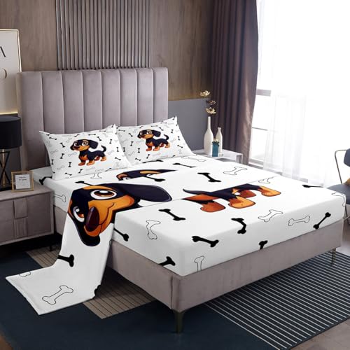 Homemissing Lindo juego de sábanas de perro salchicha, tamaño individual para niños y niñas, juego de ropa de cama con 1 funda de almohada, diseño de animales salchicha